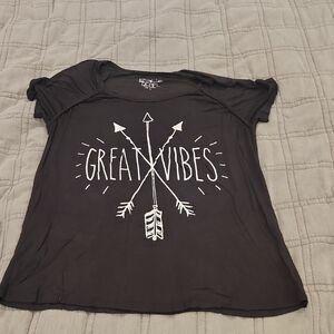 Pretty Rebel Black Graphic Tee with 'Great Vibes' Design Size L!